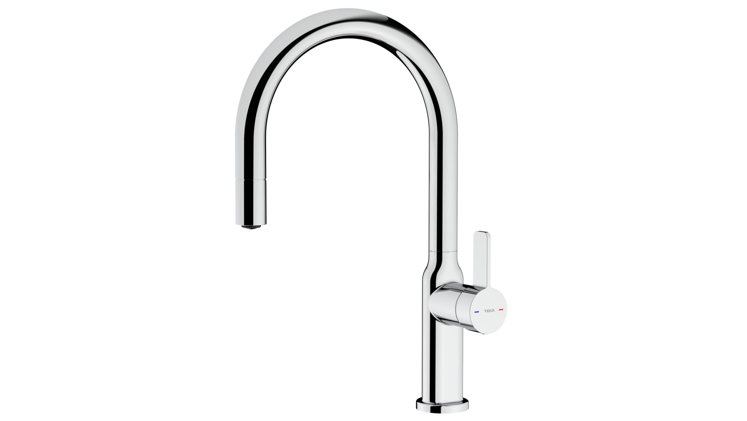 TEKA Grifo Cocina Monomando, Caño Alto Giratorio 360, Maneral Extraíble, Aireador Antical, Manguera Flexible, Acabado Cromado, Modelo OVAL 9381