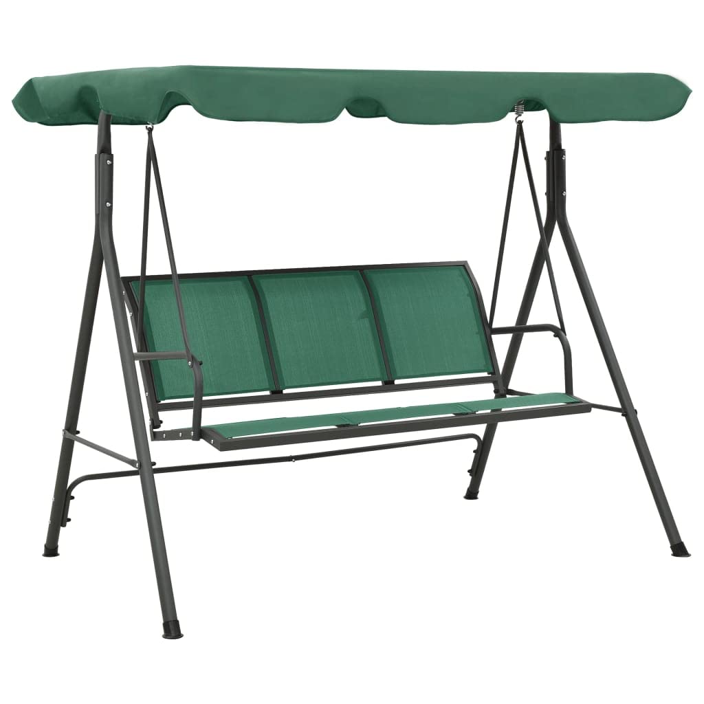 vidaXL Dondolo da giardino, 170 cm, 3 posti, telaio in textilene/acciaio, per esterni, patio, baldacchino, confortevole, colore verde