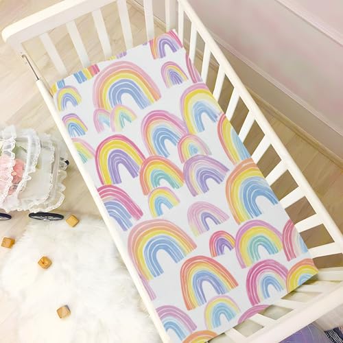 Image of Crib Sheet Breathable Soft Crib Mattress Sheet for Baby Toddler Boys Girls Fitted Crib Sheet Fit Standard Crib Mattress 52 x 28 Inch Gradient Cute Rainbows