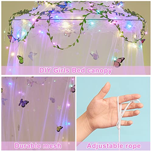 Fiobee Bed Canopy For Girls Room Bed Canopy Curtains With Led Lights Mosquito Net Diy Princess Room Décor With Stars Butterflies For Kids Bedroom, Hot Pink #TOP4