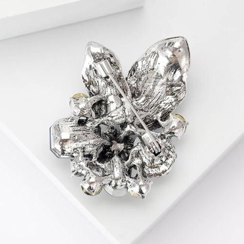 Image of Rhinestone Brooch Pin for Women Elegant Crystal Flower Bouquet Brooches Lapel Pin Wedding Party Dress Accessories for Wife Mom Birthday Gifts