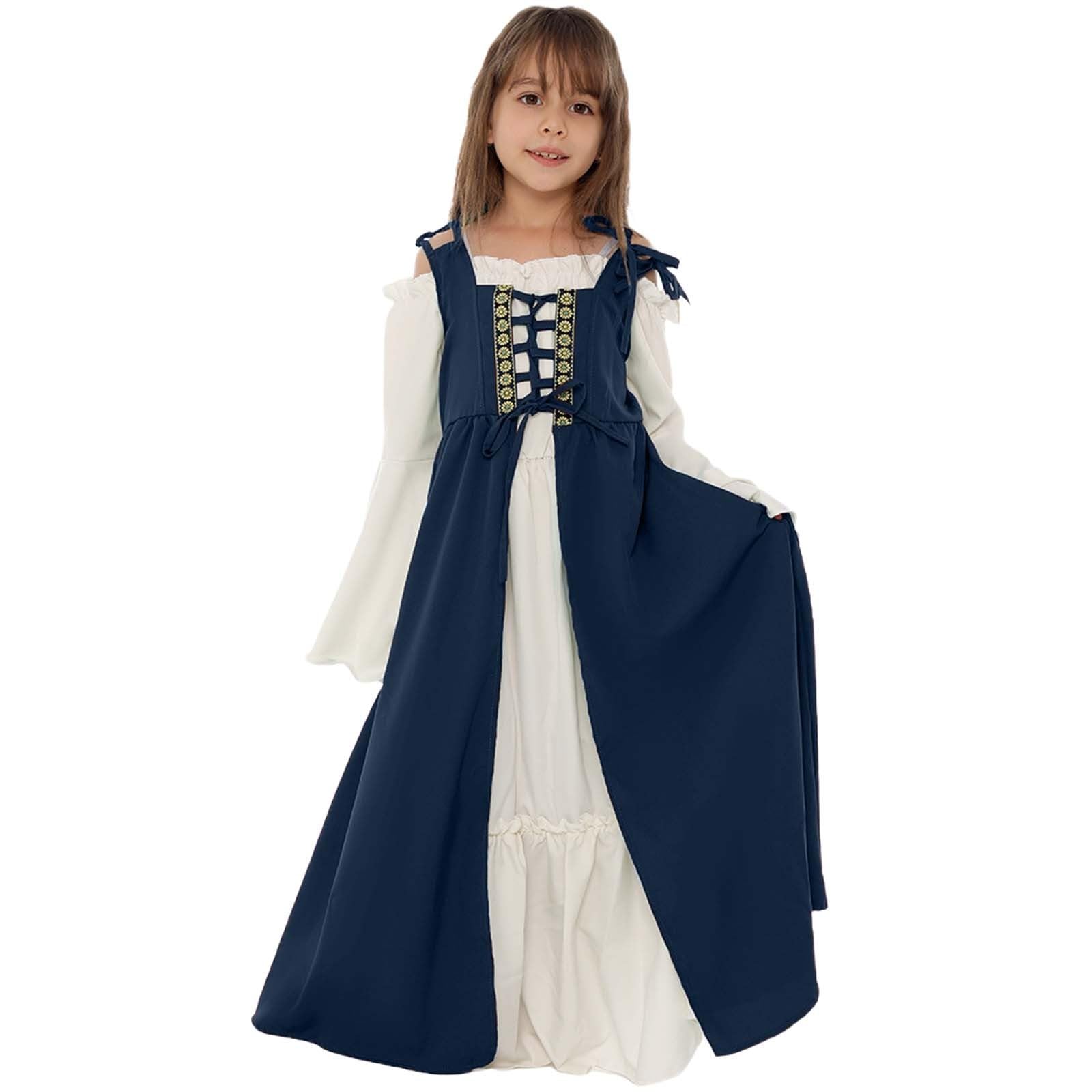 Generisch Vestito medievale per bambini con scollo quadrato e vita regolabile