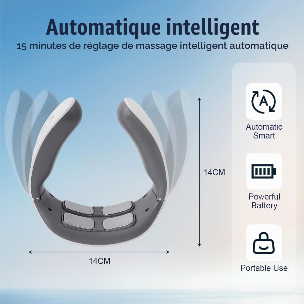 Aolso Masseur Cervical, Masseur de Cou Electriqueavec Thérapie Thermique à 42°C, 6 Modes 9 Intensités Massage Cervicales et Cou Portable, Masseur Cervicales et Cou Chauffant Pour Maison, Bureau