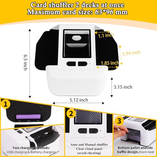 Wiederaufladbar Automatischer Kartenmischer für 2 Decks, Geräuscharm Elektrischer Kartenmischer mit Auto & Manuell, Tragbar Kartenmischmaschine für UNO Romme Phase 10 Skip-bo etc Karte (Weiß)
