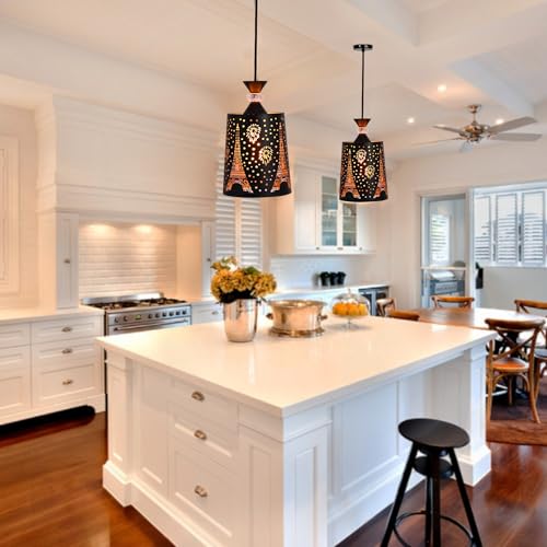 Image of Groeien Pack of 2 | Black Finish Metal Crystal Hanging Pendant Ceiling Lamp Fixture | Chandelier for Home, Indoor, Outdoor,Living Room, Bedroom(Bulb not Included) (Eiffel Tower, 2)
