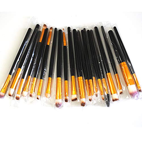 20 PCs Pro Makeup Brush Set Black,with Golden Aluminum tube ferrule Face Eye Shadow Eyeliner Foundation Blush Lip Blenging Brushes Kit Beauty Tools