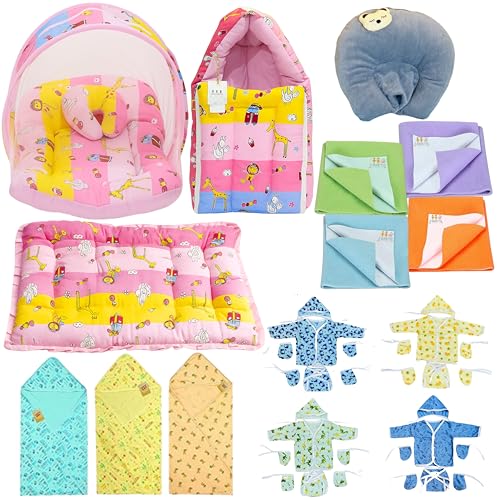 Image of Fareto Infantbond Newborn Baby Bedding Essentials | Daily Needs Items | Hopsital kit Ready Combo | Baby Products All (Pack of 32) (0-6months) (Pink Giffi)
