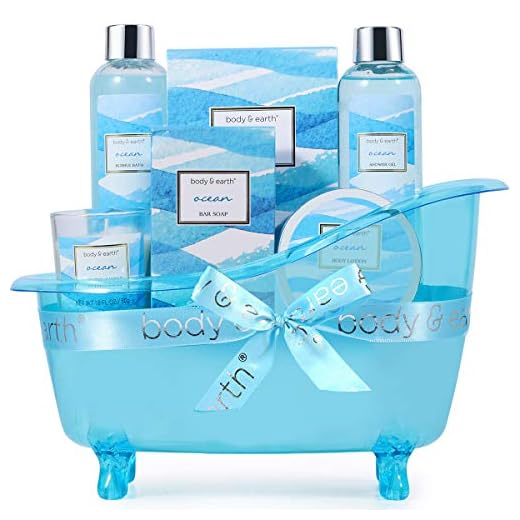 Cestas de regalo de spa para mujeres, Body&Earth cuerpo y tierra, set de regalo de baño de 5 piezas con aroma al océano , la mejor idea de regalo para las mujeres