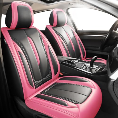 Image of Fit Trailblazer Car Seat Covers for Chevrolet /Chevy Trailblazer 2021-2026 - Premium Breathable Leather,Airbag Compatible,Waterproof All-Weather Seat Cushion Protector, 2 Front Seat Pink&Black