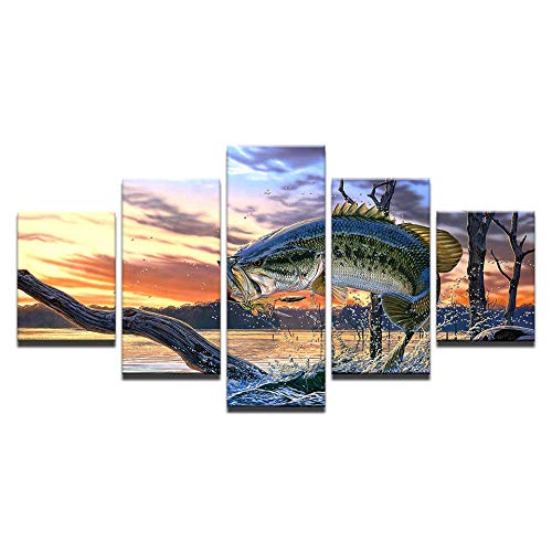 Toile poisson 5 pièces décoration murale moderne pour sublimer votre salon ou votre bureau