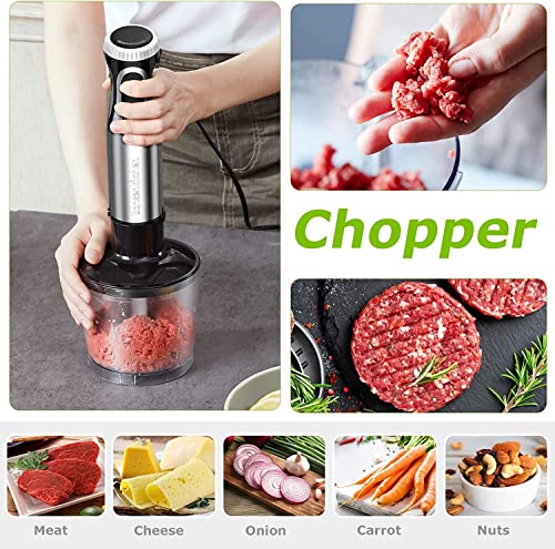 Bonsenkitchen Stainless Steel Hand Blender, 4-in-1 Stick Blender 1000W, 20 Speed Adjustable, with Whisk, 500ml Chopper and 700ml Measuring Cup, Food Processor (HB3203) - Image 6