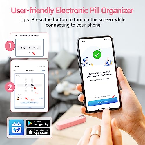 Zoksi Bluetooth Electronic Pill Dispenser with Alarm, Smart Pill Organizer with Reminder&Light, Pill Timer Tracker, Automatic Medication Dispenser, Weekly 7 Day Pill Case 1 Time a Day for Travel(Pink) - Image 3