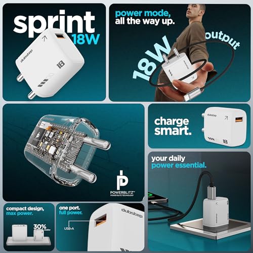 Image of Dubstep Sprint 18W Charger, USB C Adapter Compatible with CMF Phone 1 /Nothing Phone 2 /2a /2a Plus /Phone 1 /Tablet /Samsung M05 /M35 /M15 /F15 /M14, 18 watt Fast Charge Adapter for Other Type C Devices