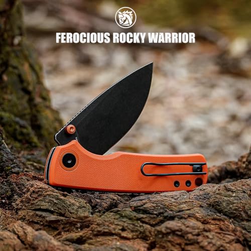 Image of Vosteed Porcupine Pocket Knife - 2.99 inch 14C28N Blade, G10 Handle | Black Stonewash Blade, Orange Handle, Top Liner Lock, Hunting & Hiking Knives - A2628