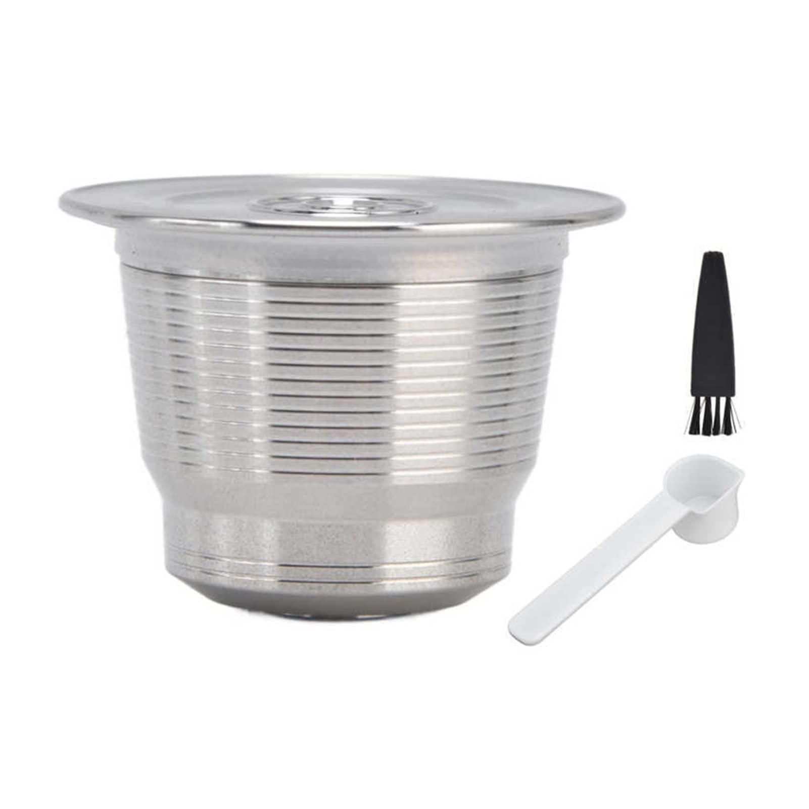 LANGshaw Filtro de cápsula de café Recargable de Acero Inoxidable Filtro de café Reutilizable Copa de Filtro de café Compatible for la máquina Nespresso con Cuchara de Cepillo Leisurely