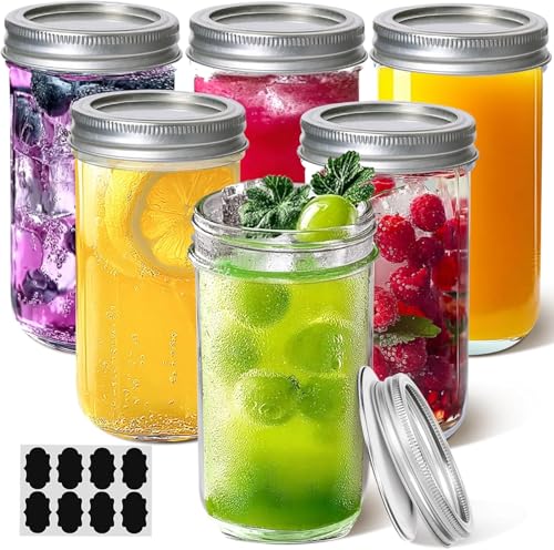 Image of ComSaf 12 oz Mason Jars with Lids 6 Pcs, Regular Mouth Canning Jars with Seal Bands, 12 oz Glass Jar with lid for Soft Drinks, Juice, Jam, Jelly, Sauce, Dessert, Overnight Oats, Pickles