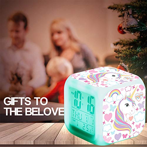 Sveglie digitali Unicorn per ragazze, LED Night Cube incandescente Orologio LCD con bambini leggeri Sveglia Comodino Regali di compleanno per bambini Donne Camera da letto per adulti (7) - Image 4