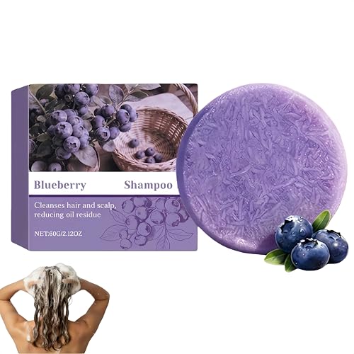 Pastilla de champú de arándanos, champú sólido natural limpiador y reductor de grasa, reduce los residuos de grasa y refresca el cabello, cabello equilibrado para mujeres y hombres, 60 g (1Piezas)