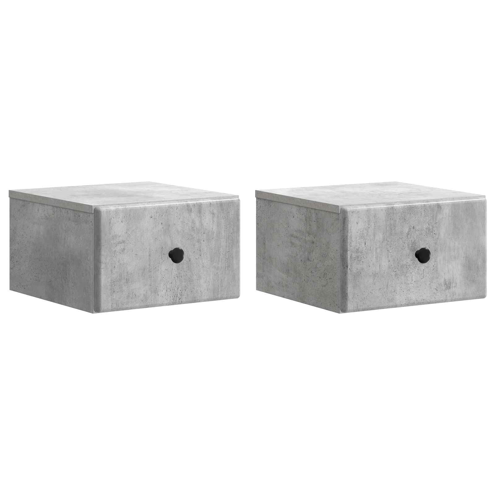 Table de chevet suspendue gris béton lot de 2 avec tiroirs 34.5x33x20cm