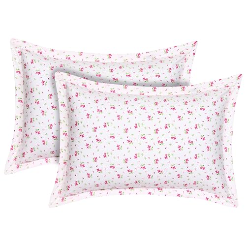 Image of HOUSE FOX Zipper Cotton Pillow Covers /Cases /Protectors (NOT Pillow) Set of 2 Pair Or 4 Pcs,Size -18x28inch with Zip /Chain (Floral White Pink, Standard)
