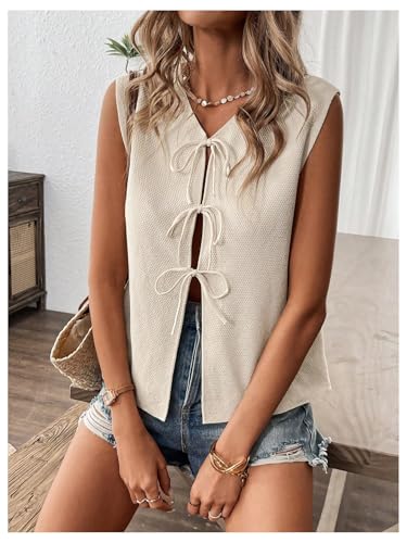 GORGLITTER Women's Bow Tie Front Tops Boho Sleeveless Knit Vests Cardigan Summer Spring Going Out Tops4