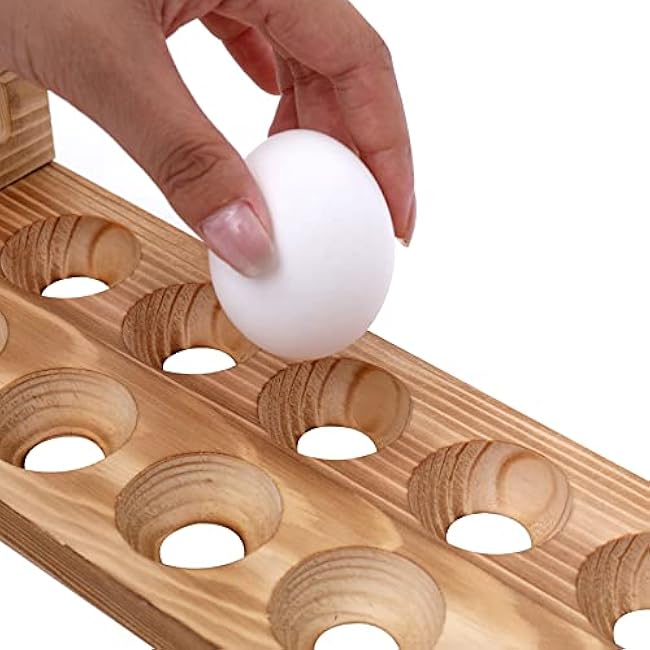 KingLin Wooden Egg Holder 24 Slots Natural Wood Countertop