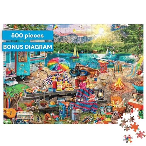 Buffalo Games - Aimee Stewart - Family Campsite - Look Closer - 500 Piece Jigsaw Puzzle for Adults with 10 Hidden Images - Challenging Puzzle for Game Nights - Finished Size 21.25 x 15.00 - Thumbnail 7