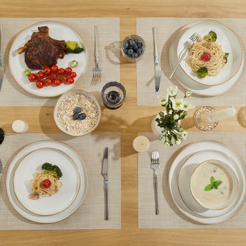 Image of 24 Pieces Dinnerware Set for 6 with Pasta Bowls, Complete Ceramic Dish Set, Stackable & Glossy Stoneware Plate and Bowl Set for Effortless Everyday Hosting, White