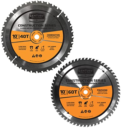 Image of Century Drill & Tool 13292 Circular Saw Blade Set, 10 inch, 40T & 60T | Set includes 40T combination blade and 60T, General construction grade miter saw blade