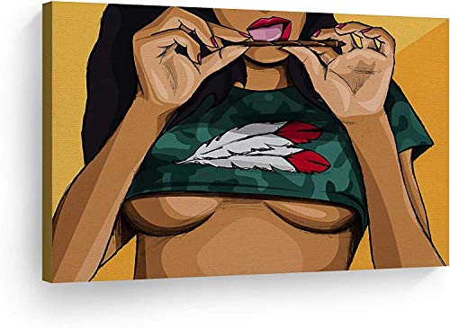 YuFeng Art Inn Modern Wall Poster Art Print Oil Painting on Canvas Home Decor Wall Decoration Canvas Art Smoke Wall Art Canvas Print Sexy Girl Half Naked Rolling a Blunt Joint to Get High on Weed Home Decor Artwork Living Room Office Decor Ready to H