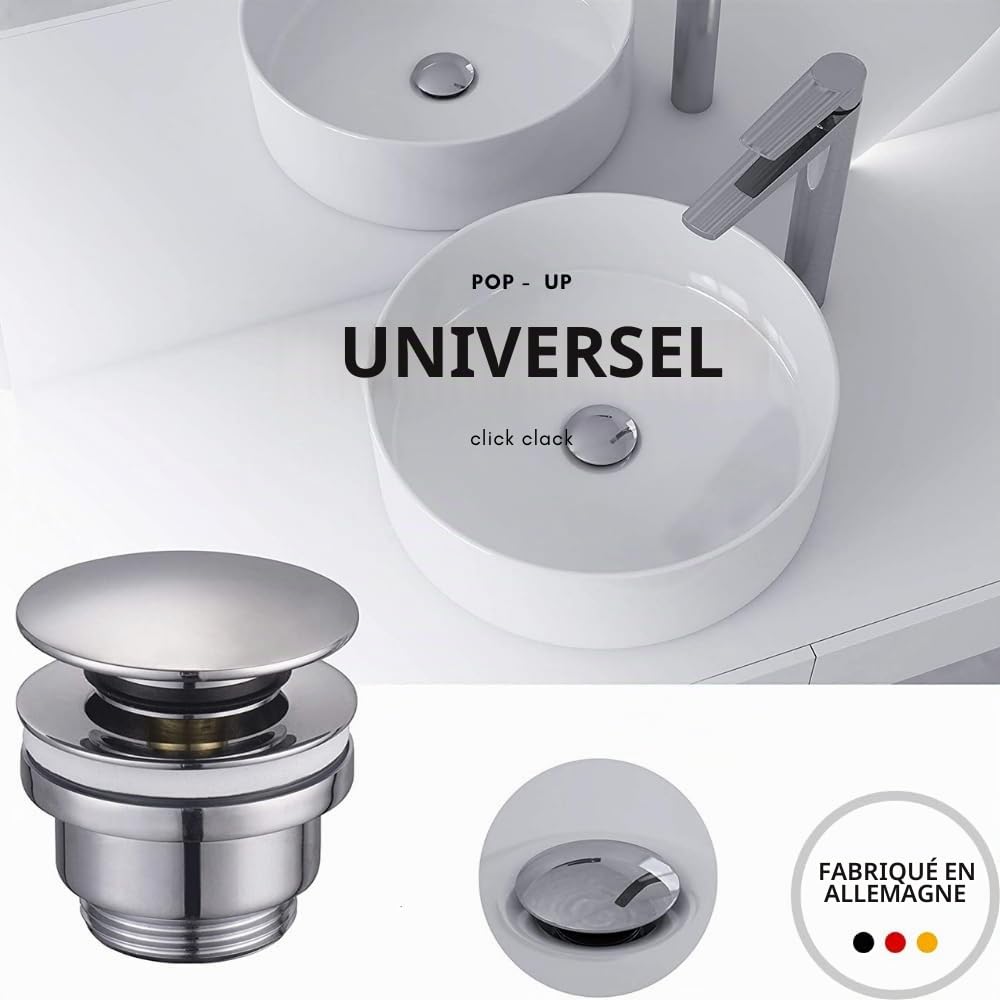 Schläfer 4051001 | Bonde Click Clack pour lavabo et bidet avec trop-plein Bonde escamotable universelle pour lavabo de salle de bain Robinet de vidange en laiton 1 1/4