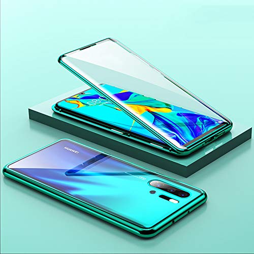 Fusicase for Huawei P30 Pro Magnetic Adsorption Case Metal Bumper Frame Clear Tempered Glass Full Body Hard Back Cover for Huawei P30 Pro Metal Case with 360 Protection Ultra Slim for Huawei P30 Pro