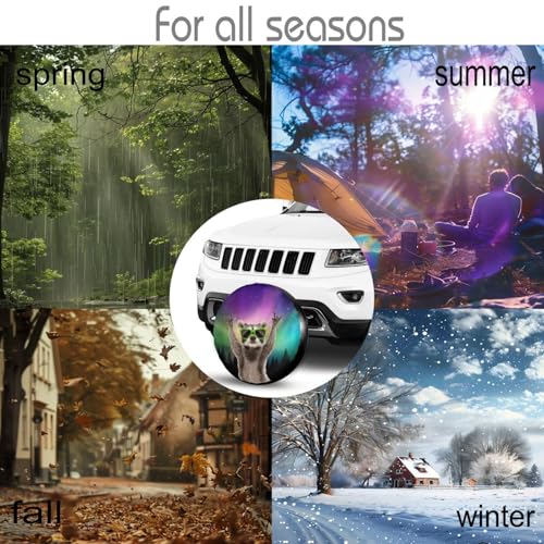 Image of Raccoon Aurora Spare Tire Cover for Rv Trailer Camper Truck SUV - Cute Raccoon Animal Wheel Protectors Cover Waterproof Fabric for Travel Camping Outdoor,Universal Fit,15 inch