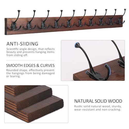 Image of IBosins 34'' Coat Rack Wall Mount with 10 Decorative Tri-Hooks, Heavy Duty Wood Coat Hanger, Rustic Coat Hooks Rail for Entryway Living Room Coat Scarf Bag Towel Hat