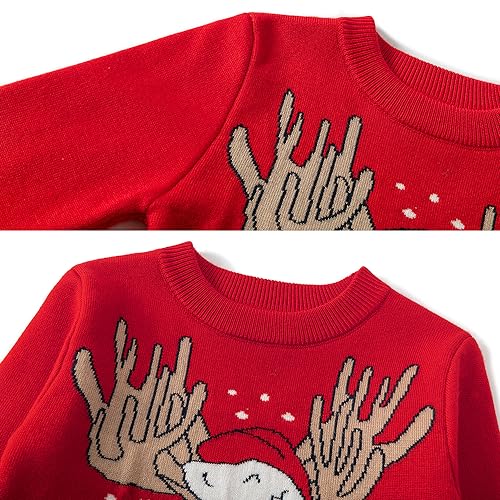Image of Ugly Christmas Sweater Kids Girls Boys Reindeer Snowflake Knitted Xmas Holiday Pullover Sweater 2-9 Years Old