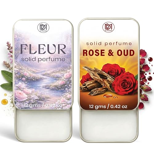 Image of Dr.Mashur Solid Perfume |Rose & Oud&Fleur Alcohol Free Wax Perfume Balm, Long Lasting | Pocket Tin 12g, Pack Of 2| Non Greasy Smooth Glide, Travel Friendly Men And Women