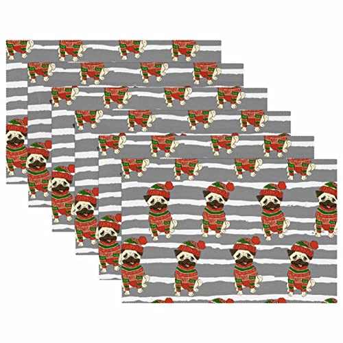 Set de table de Noël chien et rayures lot de 6 lavables pour table de fête