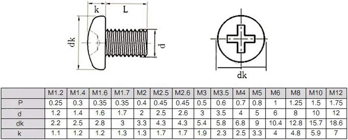 Tornillos Cruzados, Tornillos autorroscantes, 100 Tornillos M2.5 M2.5 × 3/4/5/6/8/10/12/14/16/20 Tornillo de máquina de Cabeza Redonda de Acero Inoxidable(10mm M2.5)