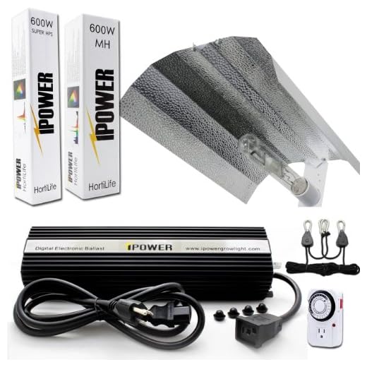 iPower 600 Watt HPS MH Digital Dimmable Grow Light System Kits Wing Reflector Set with Timer
