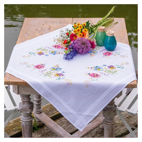 Kit point de croix nappe Violettes Vervaco 80x80 cm pour broderie adulte