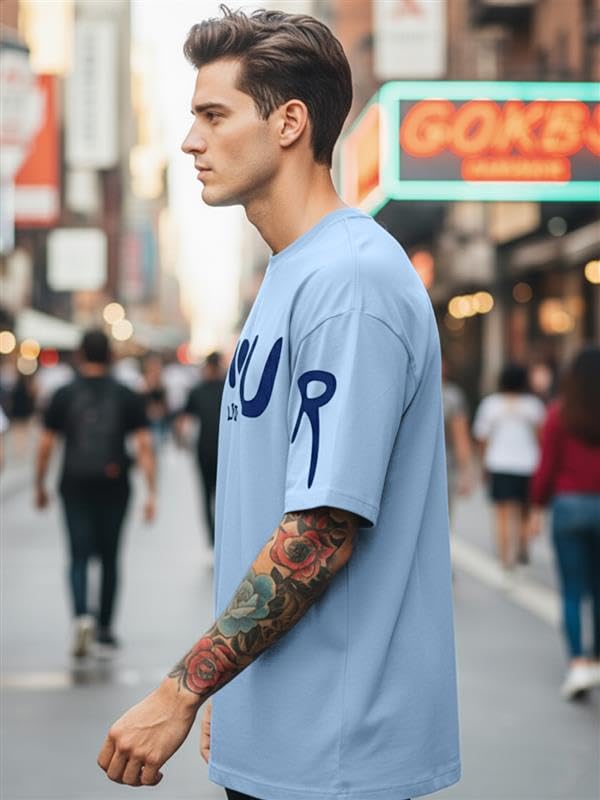Image of LEOTUDE Half Sleeve Cottonblend Graphic Print Round Neck Drop Shoulder