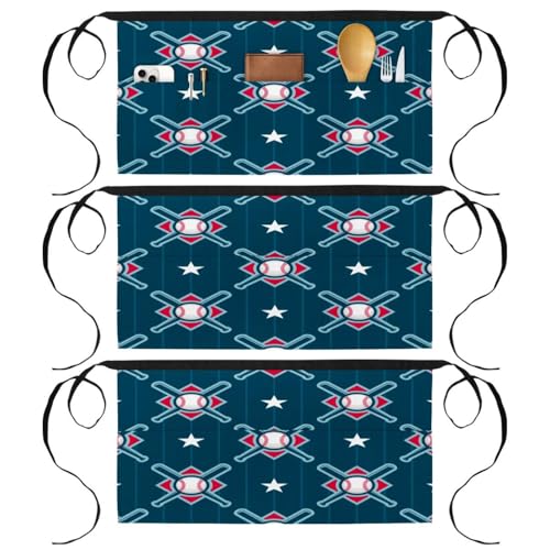Demi-tablier pour cuisine et pâtisserie lot de 3 tabliers courts a poches motif etoiles