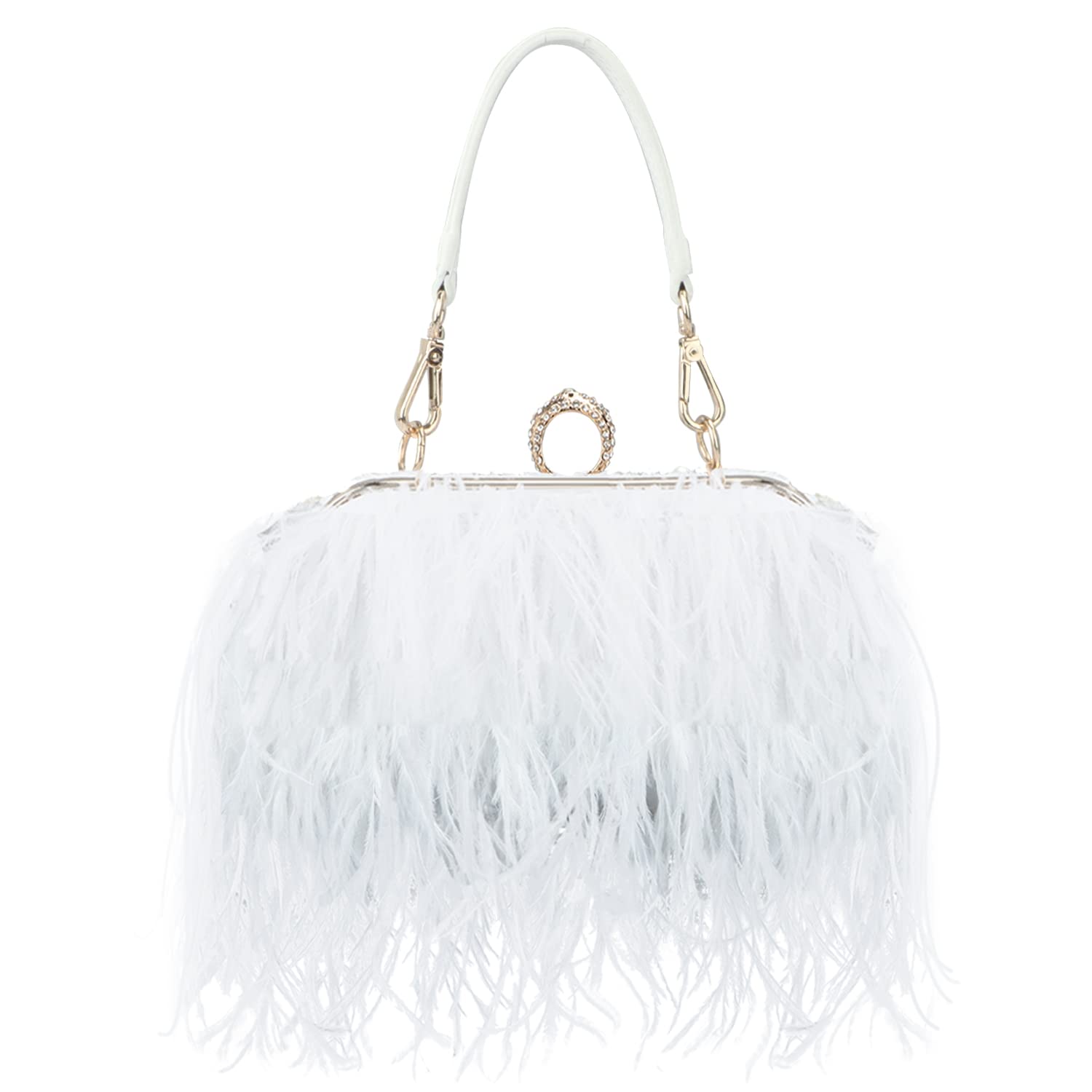 KUANG! Real Natural Ostrich Feather Clutch Evening Bag Fashion Handbag Purse for Banquet Party