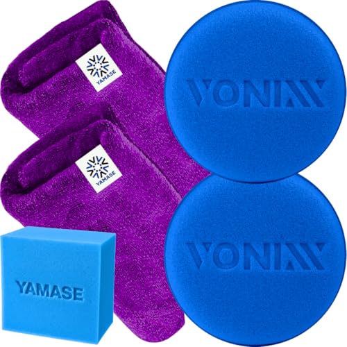 Kit Utensilios Detalhamento Automotivo 2 Aplicadores de Espuma Vonixx + 2 Panos Flanela Toalha de Microfibra 40x40 JS