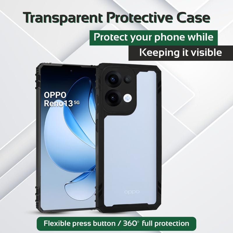 Image of AIBEX Crystal Clear Back Cover Case for Oppo Reno 13 5G | Transparent Non-Yellowing Shockproof Bumper Case | 360 Protection | Slim Fit | PC + TPU Hybrid