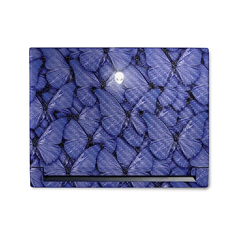 Image of MightySkins Carbon Fiber Skin Compatible with Alienware M18 R1 (2023) Full Wrap Kit - Blue Butterflies | Protective, Durable Textured Carbon Fiber Finish | Easy to Apply | Made in The USA