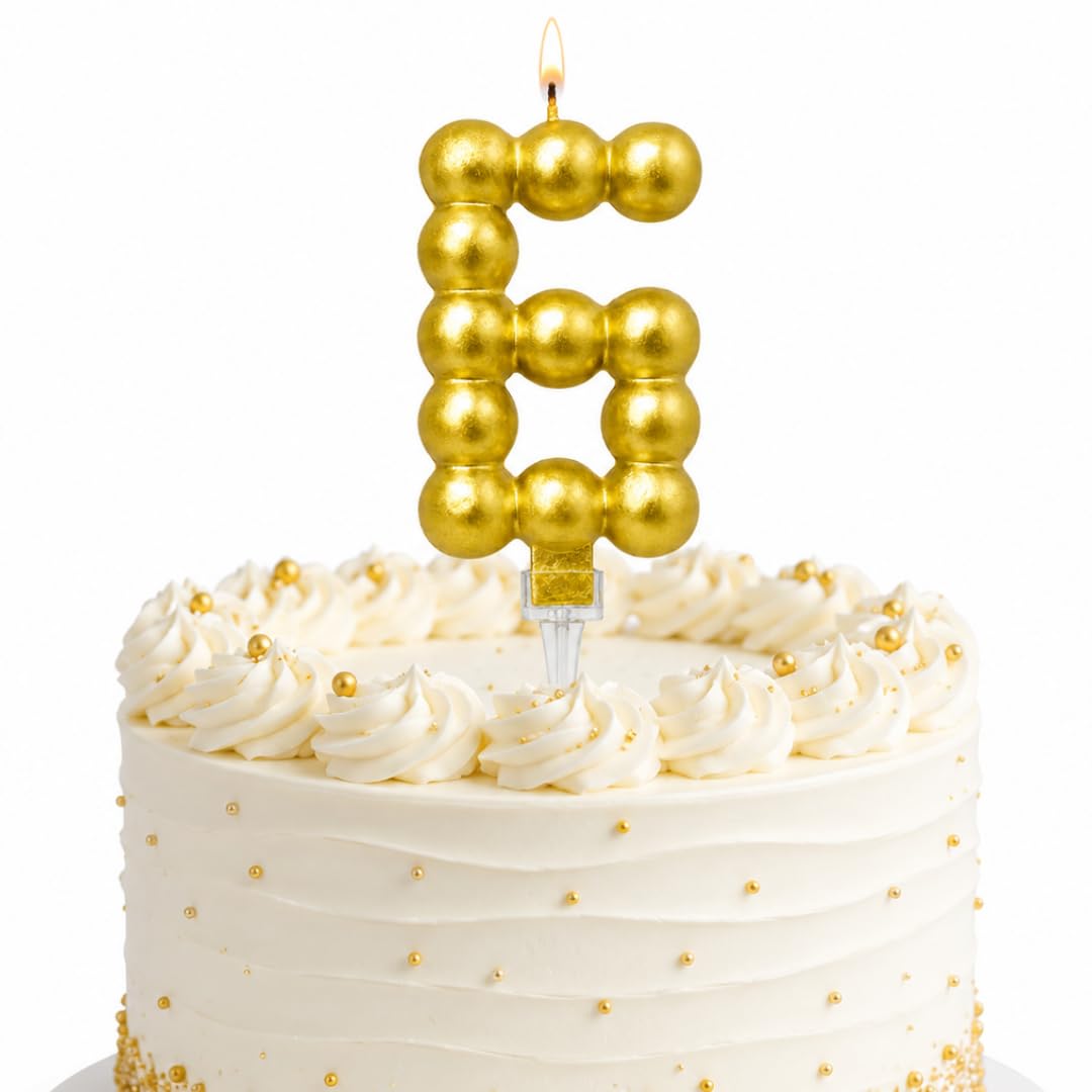 Wanna Party Golden Vector Dots Number 6 Birthday Candle, Beaded Look Numerical Cake Candle for 6th Birthday, Cake Cutting, Birthday Party Decoration & Celebration Supplies - 1PC-picture-19