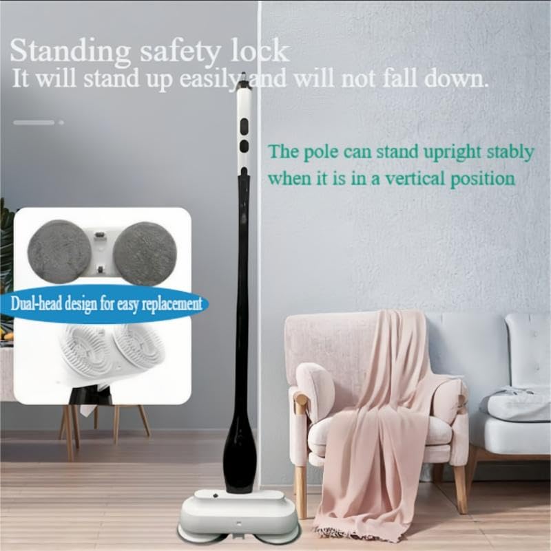 Electric Spin Scrubber Cleaner Mop: Cordless Cleaning Brush With 2 Replaceable Brush Head - 4 Cleaning Pads - For Carpet Toilet Kitchen Floors Window Glass Bathroom - Professional Cleaning