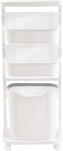 Miniatura 3 de TFCFL Cesta clasificadora cesta de lavandería rodante de 4 niveles cesta clasificadora de lavandería con ruedas cesta de almacenamiento de ropa