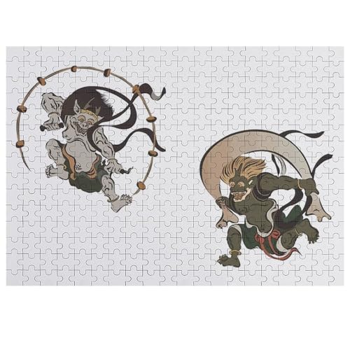 風神と雷神 浮世絵 和風 木製パズル パズル 娯楽 知育玩具 ストレス軽減 減圧 ジグソーパズル 装飾 室内装飾 壁飾り 誕生日プレゼント 初心者向け 子供 大人 300 PCS